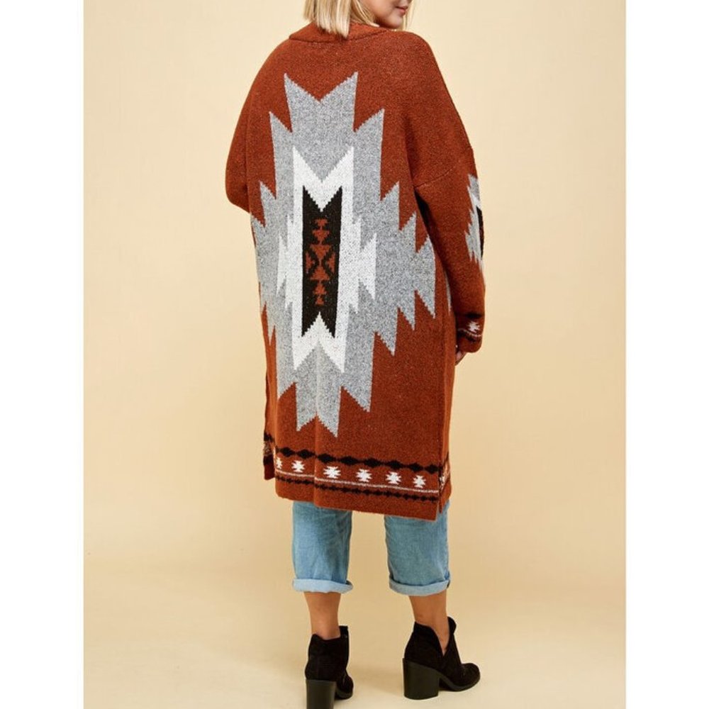 Plus Aztec Tribal Southwestern Cardigan Sweater - Picture 7 of 11